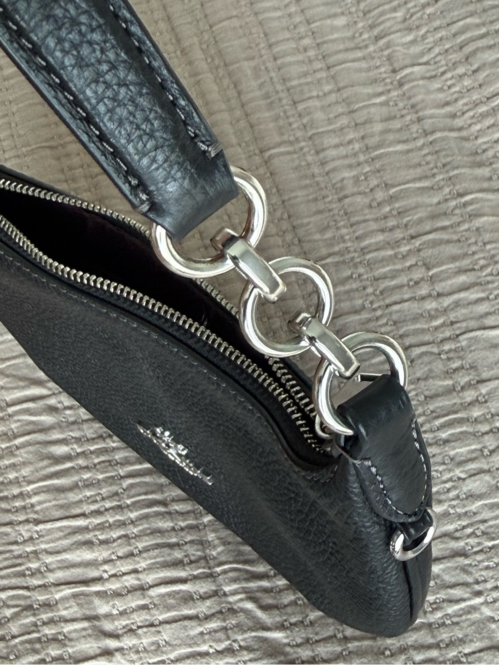 Coach Black Pebbled Leather Shoulder Bag with Silver Hardware - Picture 7 of 8